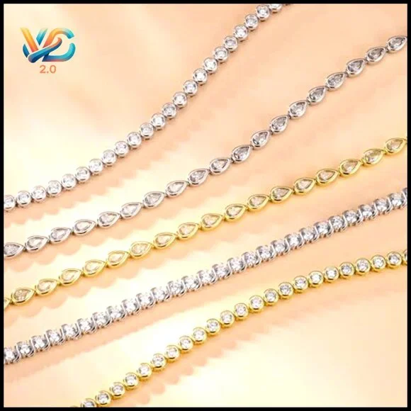 Sterling Silver Tennis Bracelet Pear Cut Cubic Zirconia Classic Elegant Jewelry